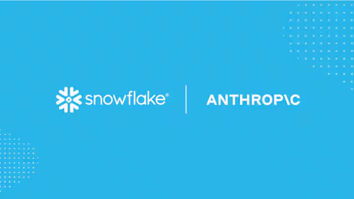 The image features the logos of Snowflake and Anthropic on a blue background with dotted circular patterns in the corners.