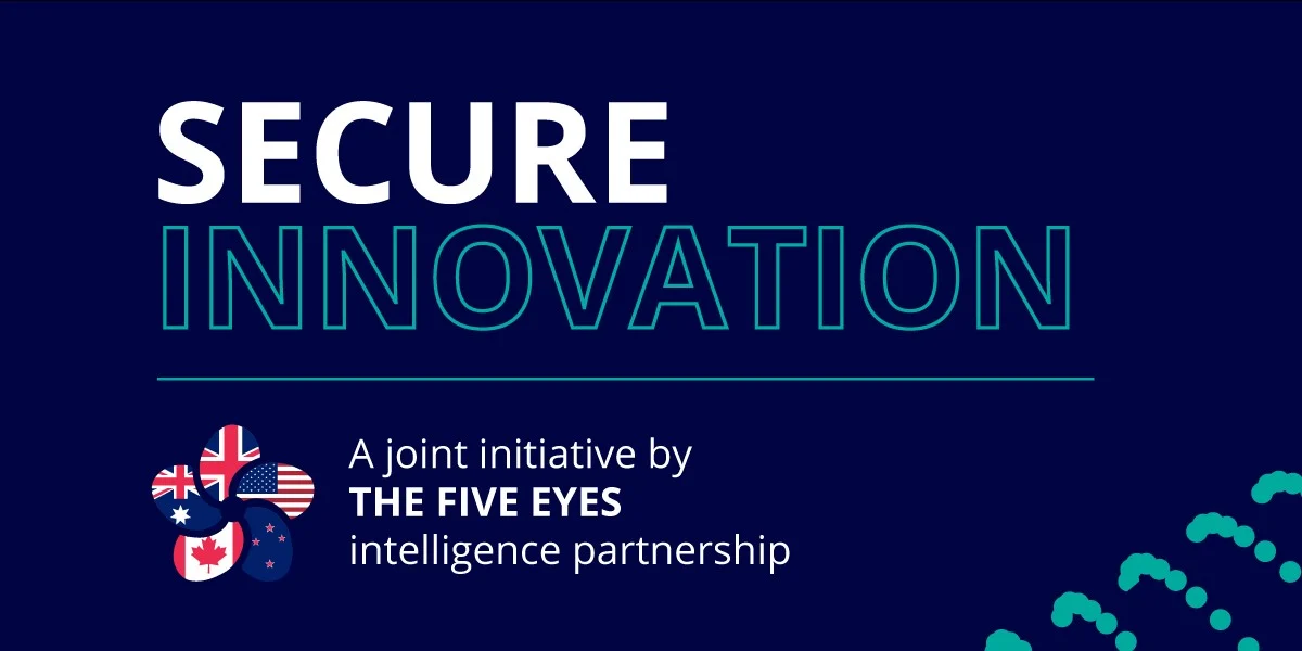 A graphic features the words "SECURE INNOVATION" and a logo consisting of five overlapping circles with flags representing the UK, US, Australia, Canada, and Ne