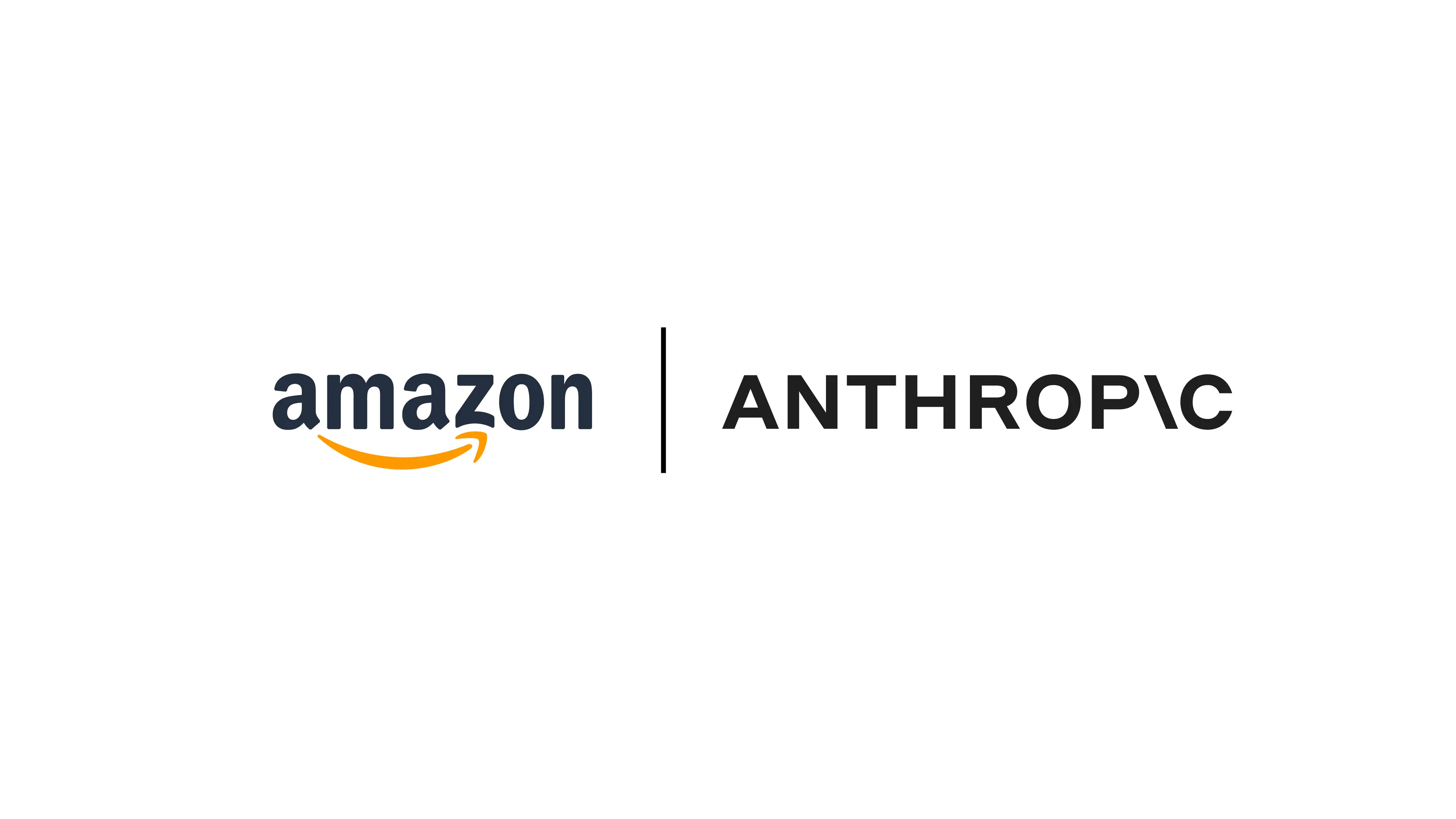 The image features the logos of Amazon and Anthropic, separated by a vertical black line, with the Amazon logo including its iconic orange arrow encircling the 