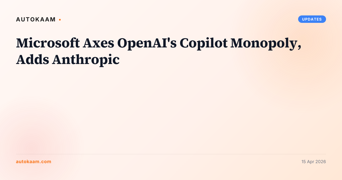 Microsoft Axes OpenAI's Copilot Monopoly, Adds Anthropic, updates on AutoKaam