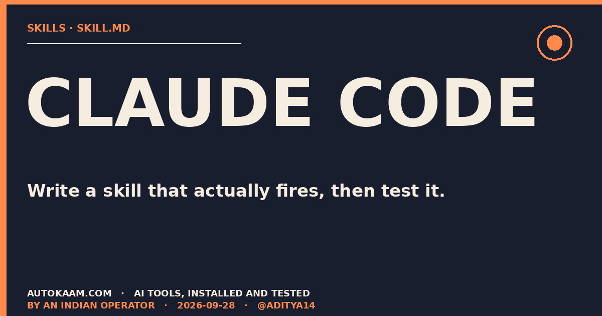 Claude Code skills guide card showing SKILL.md structure and trigger testing