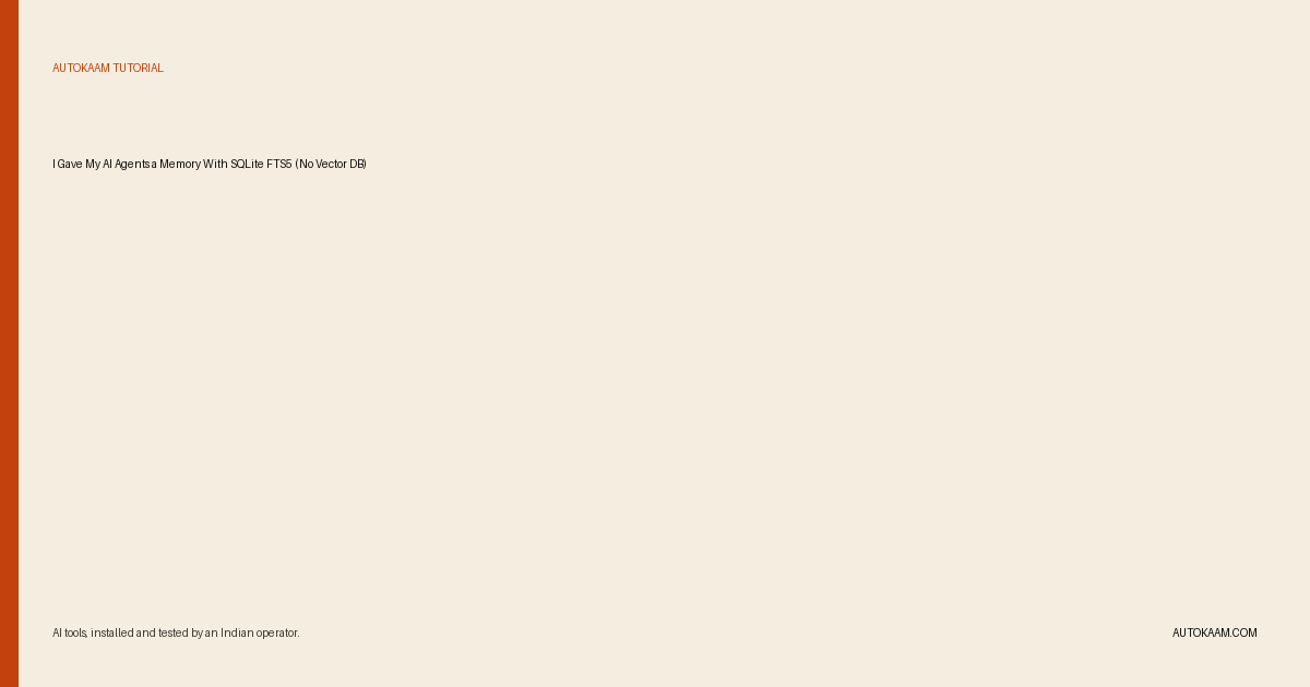 A SQLite FTS5 index over a folder of markdown notes returning BM25-ranked snippets to an AI agent