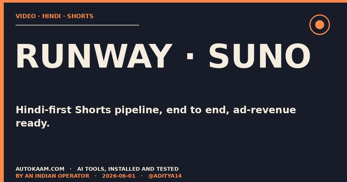 Building YouTube Shorts With Runway ML and Suno, End-to-End For Indian Channels, video-gen on AutoKaam